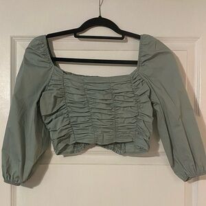 Boohoo Sage Green Ruched Blouse
